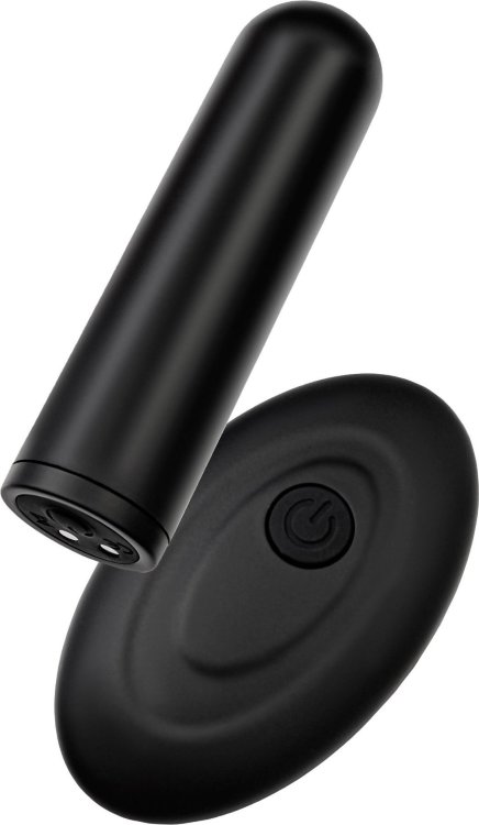 Черная перезаряжаемая вибропуля с пультом ДУ RealStick CALIBER