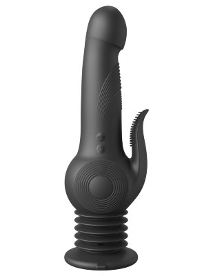 Черный вибратор с функцией фрикций Pogo Thruster - 23,5 см.  Цена 20 036 руб. Длина: 23.5 см. Диаметр: 3.9 см. Инновационный вибратор с уникальным «пого»-эффектом: гибкая пружинная присоска имитирует толчки и освобождает руки. Внутри скрыт мощный гиромотор с 3 режимами пульсаций и вращений, а два дополнительных мотора обеспечивают 10 вибропаттернов для внешней и внутренней стимуляции. Сделан из премиального Elite Silicone, водонепроницаем (IPX6) и оснащён USB-зарядкой. Рабочая длина - 13,4 см. Страна: Китай. Материал: силикон. Батарейки: встроенный аккумулятор.