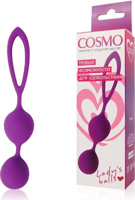 Фиолетовые двойные вагинальные шарики Cosmo  Цена 833 руб. Диаметр: 3.1 см. Хотите порадовать свою вторую половину хорошим сексом? Тогда вам просто необходимо тренировать мышцы интимных органов. А вагинальные шарики линейки COSMO вам в этом помогут. Они изготовлены из высококачественного силикона. Аксессуар очень удобен в использовании – легко вводится и извлекается с помощью шнурка-хвостика. Смещенный центр тяжести (т.е. наличие внутри изделия шариков меньшего размера, которые перекатываются во время движения) позволяет эффективно тренировать мышцы половых органов. Страна: Китай. Материал: силикон.