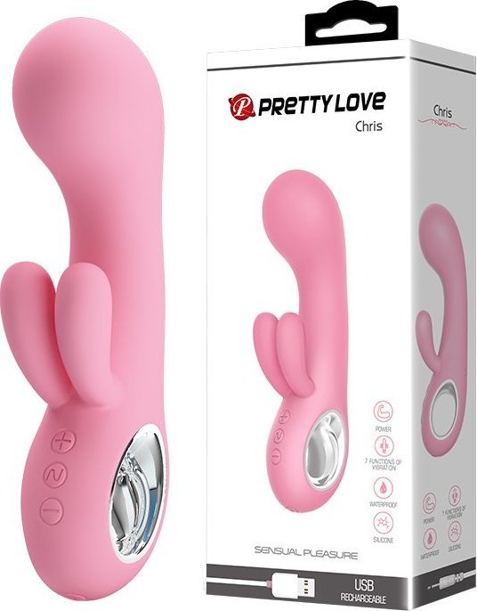 Нежно-розовый вибратор Chris с клиторальным отростком - 15,4 см.