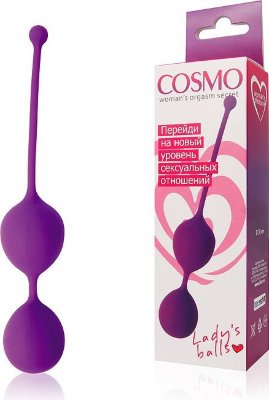 Фиолетовые двойные вагинальные шарики Cosmo с хвостиком для извлечения  Цена 854 руб. Диаметр: 3 см. Благодаря тренировкам интимных мышц (вумбилдингу) с помощью вагинальных шариков COSMO вы сможете сделать свою сексуальную жизнь приятной и разнообразной. Смещенный центр тяжести в изделии (внутри каждого шарика находятся шарики меньшего размера, которые перекатываются во время движения) позволит эффективно тренировать мышечные стенки влагалища. Аксессуар изготовлен из высококачественного гипоаллергенного силикона с бархатистой текстурой. Легко вводится и извлекается с помощью шнурка-хвостика. Страна: Китай. Материал: силикон.