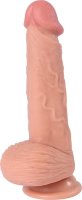 Телесный реалистичный фаллоимитатор REAL Dual Layer с мошонкой на присоске - 20 см.