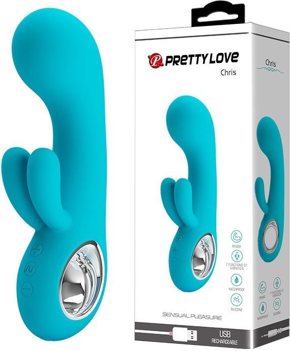 Бирюзовый вибратор Chris с клиторальным отростком - 15,4 см.