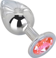 Большой стальной плаг с розовым кристаллом Pink Bubble Gum - 9,5 см.