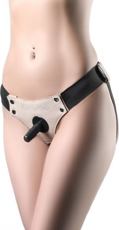Черно-бежевые трусики для страпона Bella