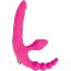 Розовый безремневой страпон с анальным отростком и вибрацией - 15 см.  Цена 3 008 руб. - Розовый безремневой страпон с анальным отростком и вибрацией - 15 см.