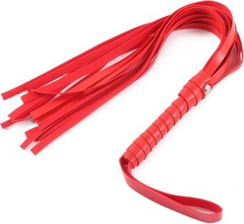 Красная многохвостая плеть с петлей на рукояти - 55 см.