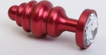 Красная металлическая фигурная пробка с прозрачным стразом - 7,3 см.