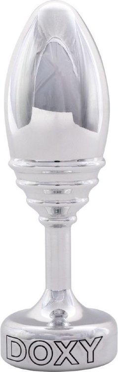 Серебристая анальная втулка Doxy Ribbed Butt Plug - 10,5 см.