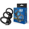 Черное тройное эрекционное кольцо с ремешком