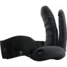 Полый страпон с двумя отростками и вибрацией Unisex Vibrating Hollow Strap-On Double Penetrating Dildo - 17,8 см.