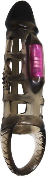 Дымчатая вибронасадка на пенис с подхватом Harrison - 18 см.