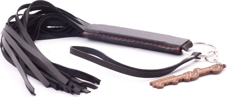 Черная кожаная плеть с удобной ручкой - 50 см.