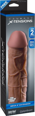 Коричневая насадка Mega 2 Extension - 20,3 см. Длина: 20.3 см. Диаметр: 5 см. Реалистичная насадка с выделяющимися венами, складками, ярко выраженной головкой. Изготовлена из супер-эластичного Fanta Flesh материала. Материал не содержит фталатов. Подходит для большинства размеров. Увеличивает диаметр (даёт в среднем 66% увеличения в диаметре от исходных параметров) и увеличивает длину на 5,1 см. Легко обрезается у основания для идеальной подгонки под индивидуальные параметры. Может использоваться в качестве мастурбатора. Внутренний диаметр - 3,2 см. Прирост длины - 5,1 см. Страна: Китай. Материал: термопластичный эластомер (TPE).