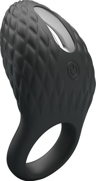 Черное эрекционное виброкольцо с рельефным дизайном Heloise