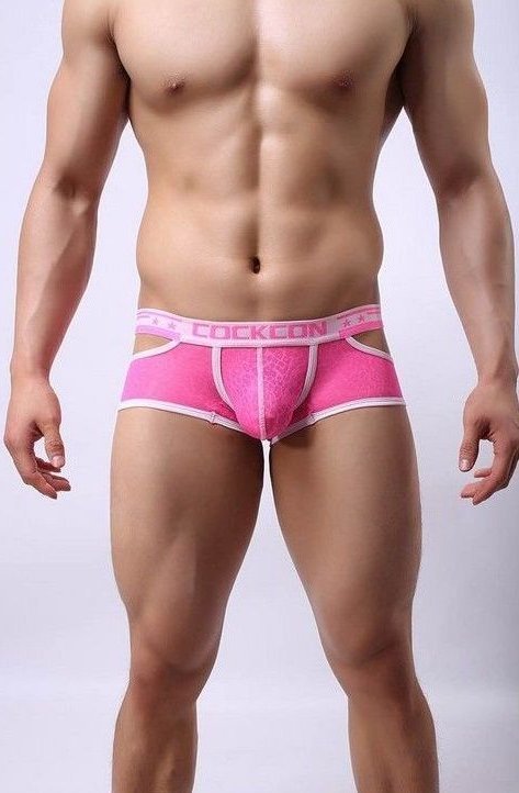 Розовые мужские трусы-хипсы Cockon X Lace Boxer с вырезами