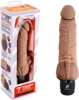 Кофейный вибратор-реалистик с клиторальными лепестками 7 Realistic Vibrator - 21,5 см.