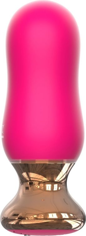 Розовая перезаряжаемая анальная пробка с вибрацией - 8,9 см.