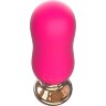 Розовая перезаряжаемая анальная пробка с вибрацией - 8,9 см.