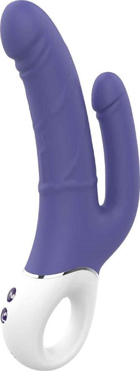 Синий анально-вагинальный вибратор Double Pleasure - 23,5 см.
