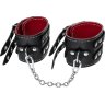 Черные кожаные оковы с двумя ремнями и красной подкладкой