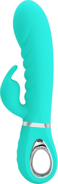 Бирюзовый вибратор-кролик с рёбрышками Prescott - 20 см.