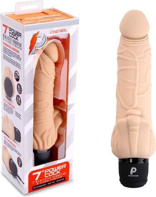 Телесный вибратор-раелистик с клиторальными лепестками 7 Realistic Vibrator - 21,5 см.