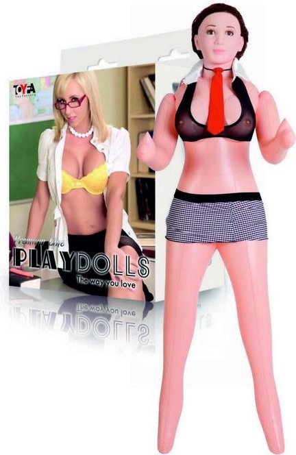 Надувная секс-кукла с реалистичной головой в костюме учительницы