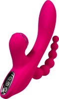Ярко-розовый вибростимулятор 3-в-1 Tripling - 21 см.