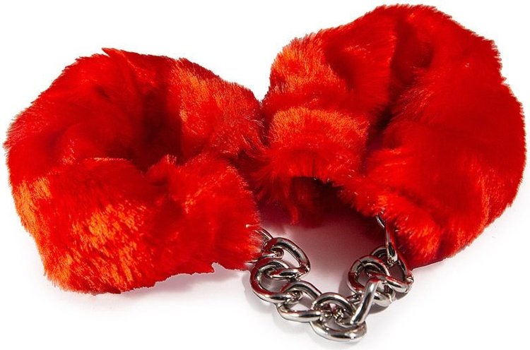 Наручники с красным искусственным мехом