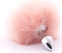 Серебристая анальная пробка с бежевым хвостиком