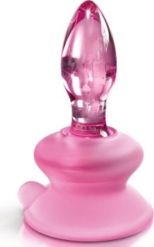 Розовая стеклянная пробка Icicles №90 с силиконовой присоской - 8 см.