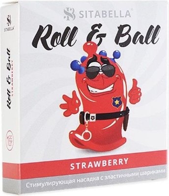 Стимулирующий презерватив-насадка Roll Ball Strawberry  Цена 344 руб. Roll & Ball – прозрачная красная стимулирующая насадка в виде презерватива с накопителем цилиндрической формы и пятью эластичными синими шариками. Насадка покрыта силиконовой смазкой с ароматом клубники, которая обеспечивает легкое и комфортное скольжение. Страна: Россия. Материал: латекс.