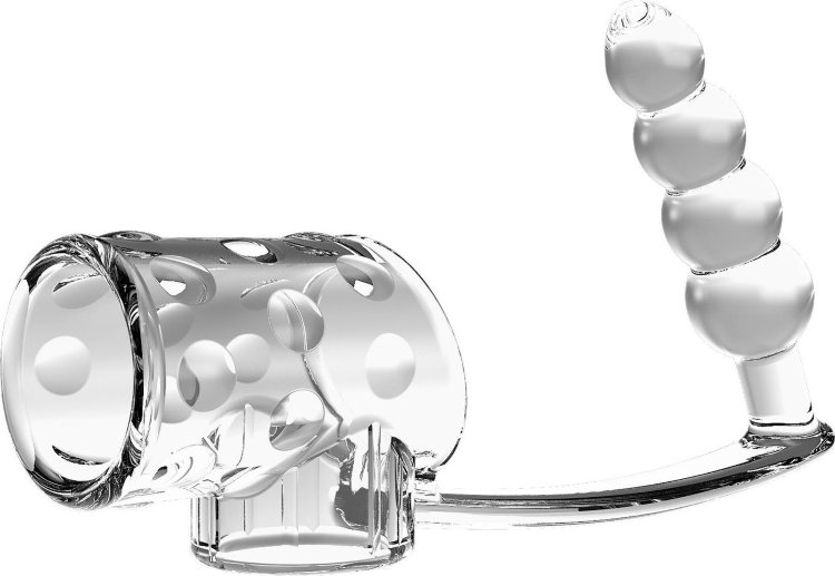 Прозрачная насадка на пенис и мошонку с анальным стимулятором Rilley