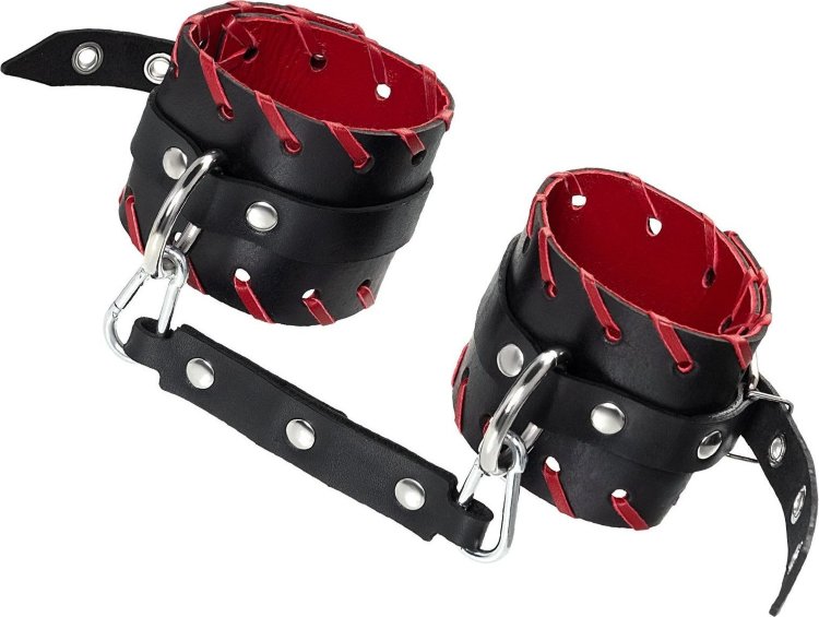 Черно-красные оковы из натуральной кожи