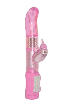 Розовый вибромассажер с клиторальным отростком SLIM HUMMING BIRD G-SPOT VIBE - 25 см. Длина: 25 см. Диаметр: 3 см. Пробегитесь пальчиками по тельцу этого вибромассажера, и возбуждение накроет вас с головой. Неудивительно, ведь он такой гладкий, упругий, с волнительно изогнутой головкой для непревзойденной стимуляции точки G. Внутри встроена капсула с движущимися металлическими шариками – каждый толчок будет всепоглощающим. Клиторальный отросток подарит чувственный массаж клитора. Мультискоростная вибрация усилит наслаждение от скольжения, толкания, вибрации, вращения и прочих волнительных процессов внутри вашего лона. Рабочая длина - 14,5 см. Страна: Китай. Материал: поливинилхлорид (ПВХ, PVC). Батарейки: 3 шт., тип AAA.