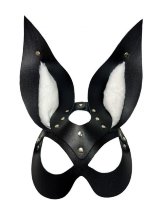 Черная маска зайки с белым мехом на ушках Miss Bunny