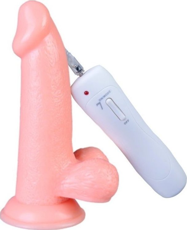 Телесный вибратор Vibrating Dong with Balls - 14 см.