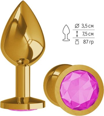 Золотистая средняя пробка с розовым кристаллом - 8,5 см.  Цена 2 746 руб. Длина: 8.5 см. Диаметр: 3.5 см. Гладенькая металлическая пробка с кристаллом в ограничительном основании. Рабочая длина - 7,5 см. Вес - 87 гр. Страна: Россия. Материал: металл.