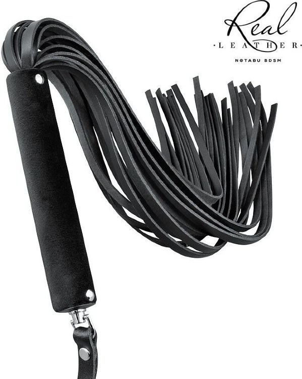 Черная кожаная плеть-флоггер - 84 см.