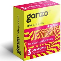 Презервативы анатомической формы с точечной и ребристой структурой Ganzo Extase - 3 шт.