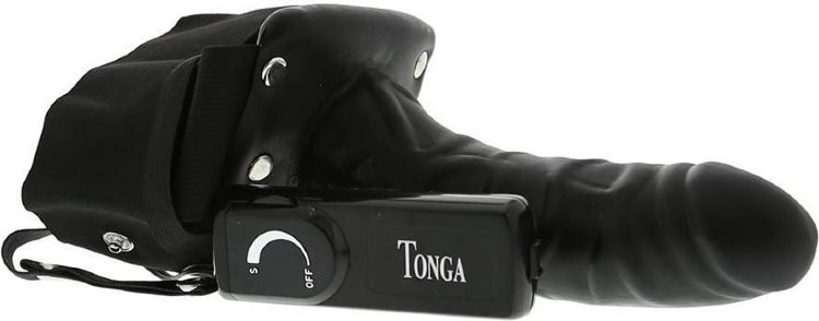 Мужской фаллопротез с вибрацией ROBOTIC MALE STRAP-ON BLACK - 17 см.