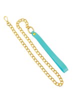 Голубой кожаный поводок с карабином для ошейника - 80 см.