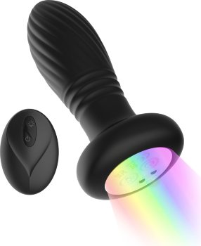 Черная анальная пробка с вибрацией и LED-подсветкой - 11,9 см.
