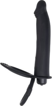 Черная насадка на пенис для двойного проникновения - 19 см.