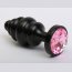 Черная фигурная анальная пробка с розовым кристаллом - 8,2 см.  Цена 2 651 руб. - Черная фигурная анальная пробка с розовым кристаллом - 8,2 см.