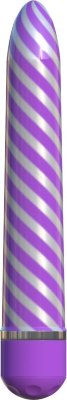 Фиолетовый вибратор Sweet Swirl Vibrator - 21,3 см.  Цена 3 774 руб. Длина: 21.3 см. Диаметр: 3.3 см. То, что что-то считается классическим, определенно не означает, что это скучно. Показательный пример: Classix Sweet Swirl. Этот сексуальный полосатый вибро-жезл может иметь знакомую форму и простой дизайн, не имеющий уникального вида, но он более чем готов доставить серьезную интенсивную стимуляцию прямо в ваши самые эрогенные зоны, жаждущие удовольствия. Sweet Swirl - это и простой вибростимулятор для начинающих игроков, а также инструмент стимуляции для ценителей вибраторов. Гладкая и коническая поверхность Sweet хороша и устойчива для надежного позиционирования. Используйте его, чтобы стимулировать клитор, соски, головку полового члена или внешнюю анальную область, и конечно же для внутренней стимуляции. Активируйте несколько скоростей сверхмощной устойчивой вибрации, просто повернув основание. Рабочая длина - 16,5 см. Страна: Китай. Материал: анодированный пластик (ABS). Батарейки: 2 шт., тип C.