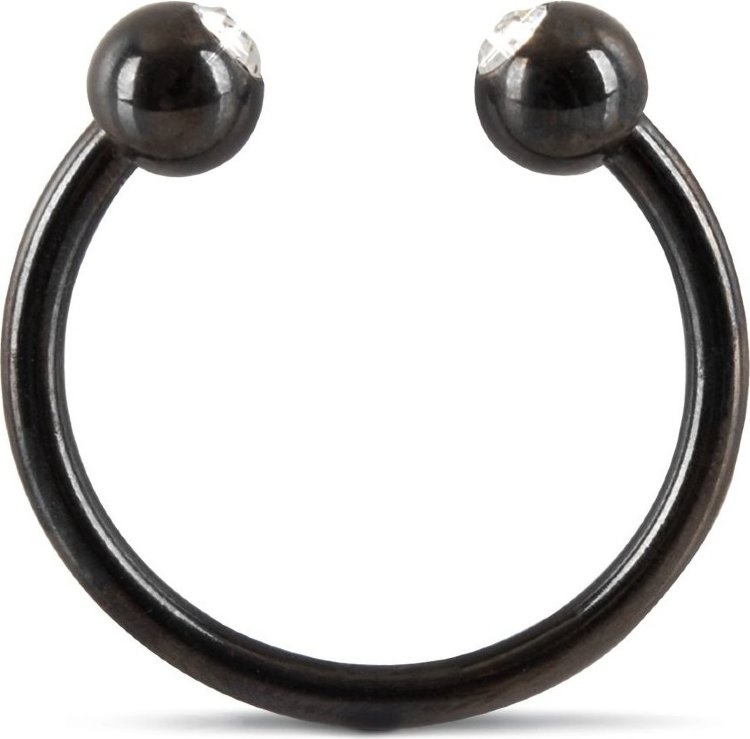 Черное металлическое кольцо под головку со стразами Glans Ring