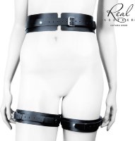 Черный кожаный пояс с гартерами - L-XL