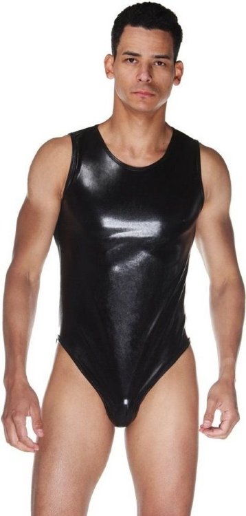 Мужское wet-look боди с прозрачной спинкой